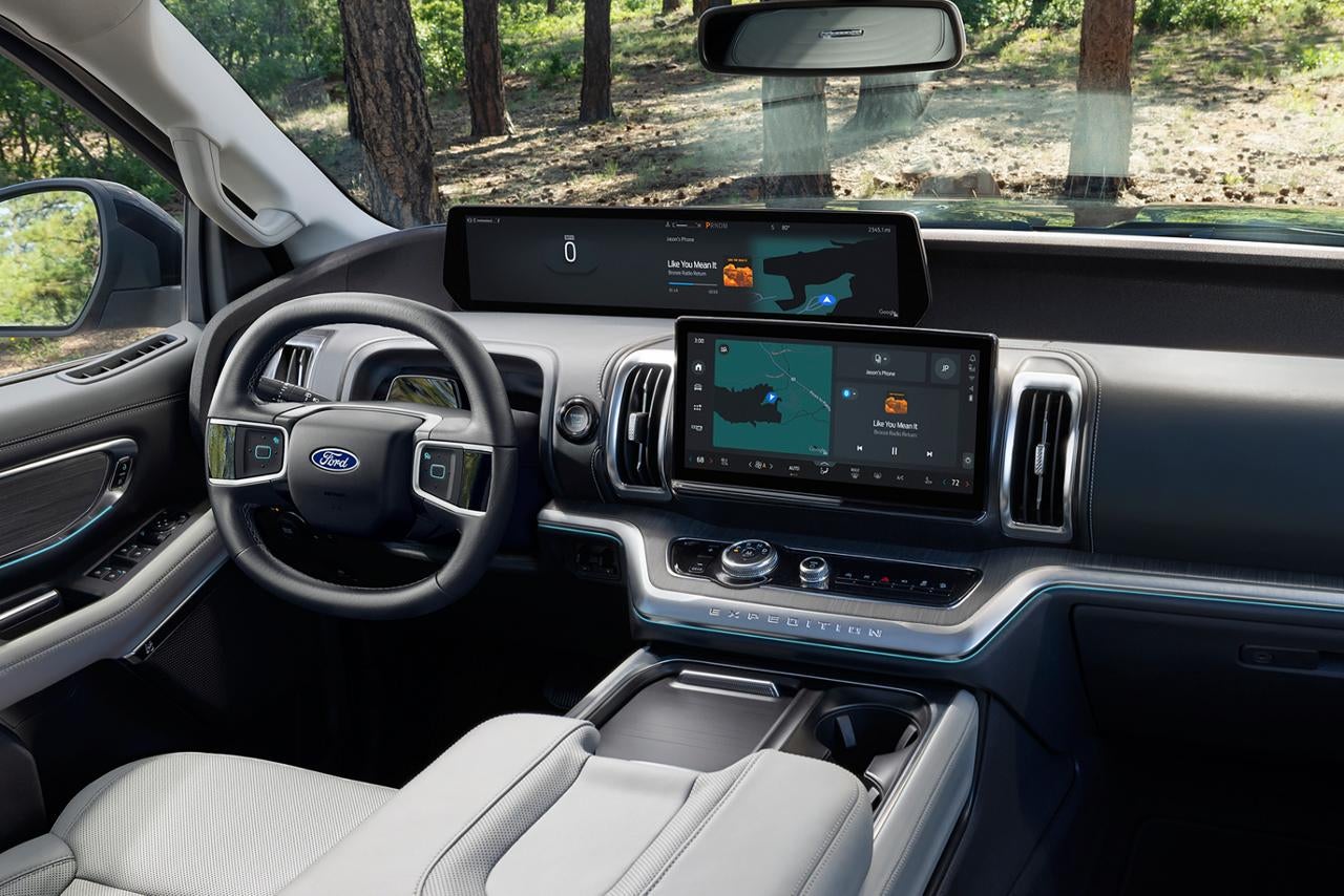 Panoramic roof above the passenger cabin in a 2027 Ford Expedition.
