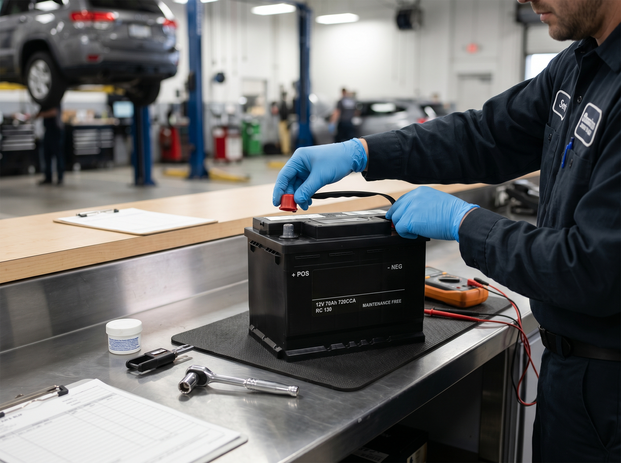 Replacement vehicle battery prepared for installation
