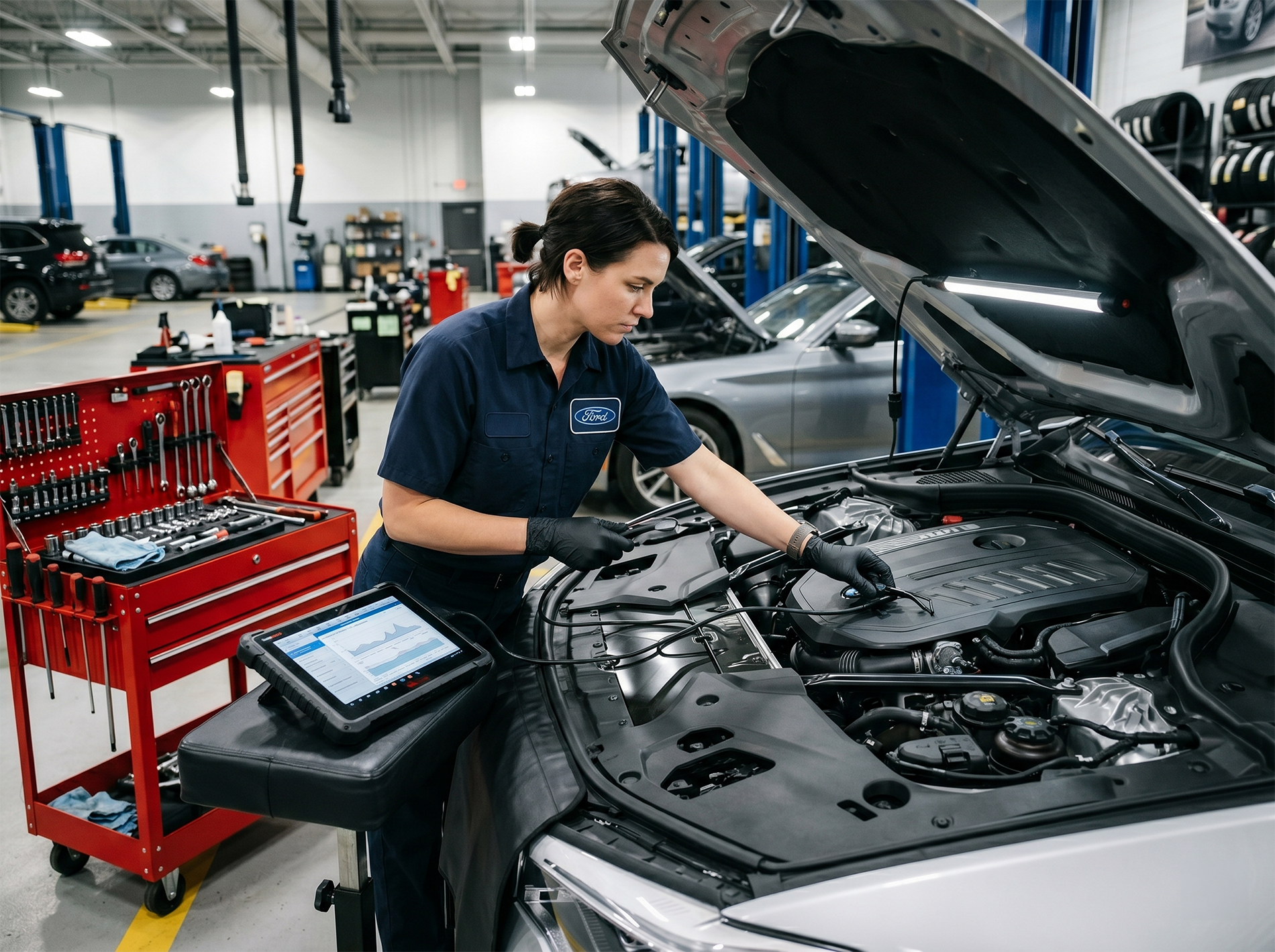 Engine inspection during check engine light diagnosis