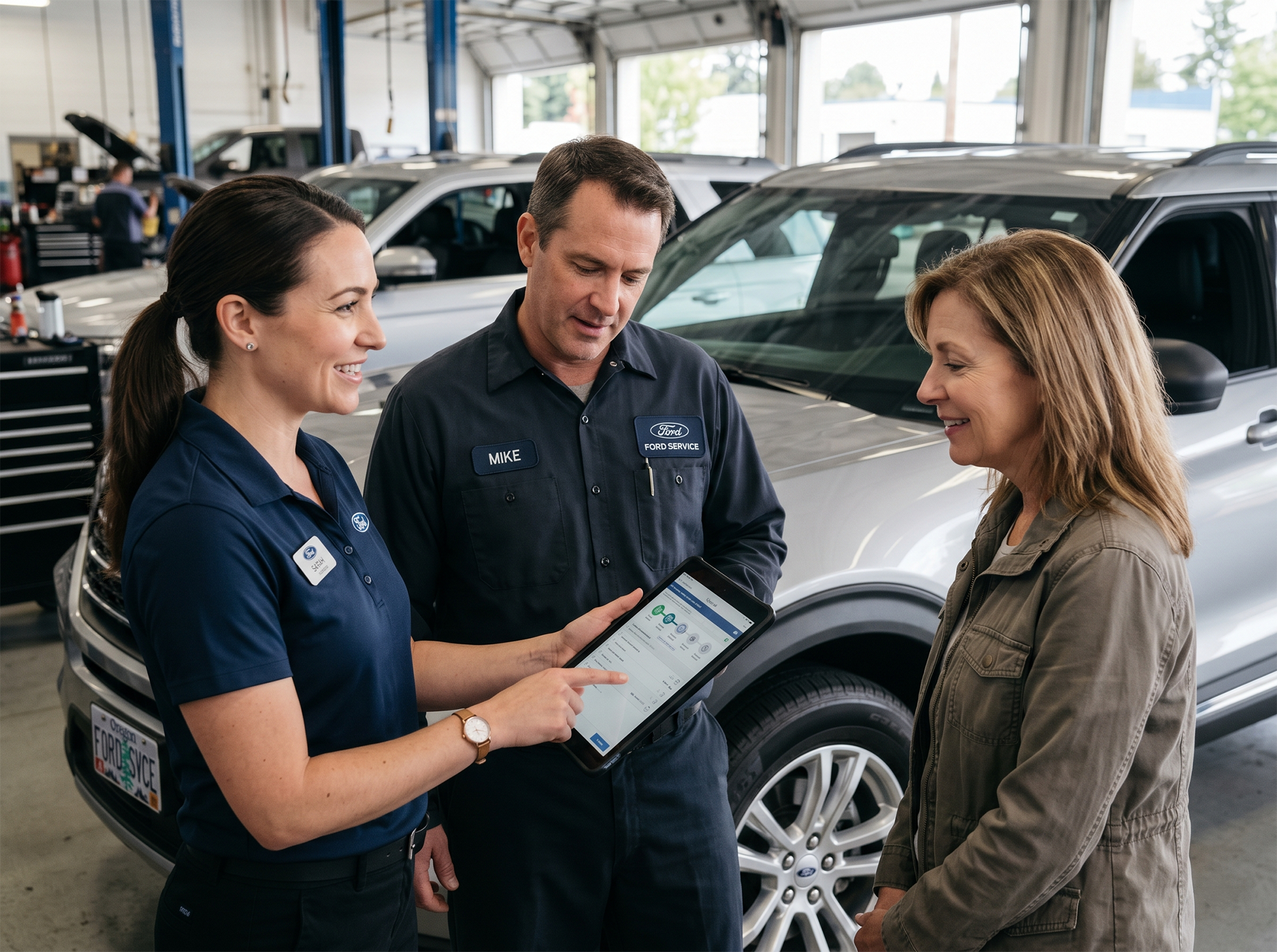 Fugate Ford service team reviewing vehicle service information