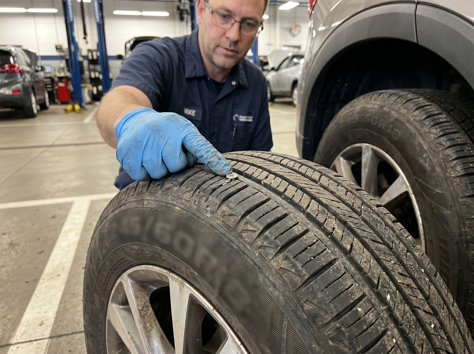 Flat tire repair inspection for repair or replacement decision