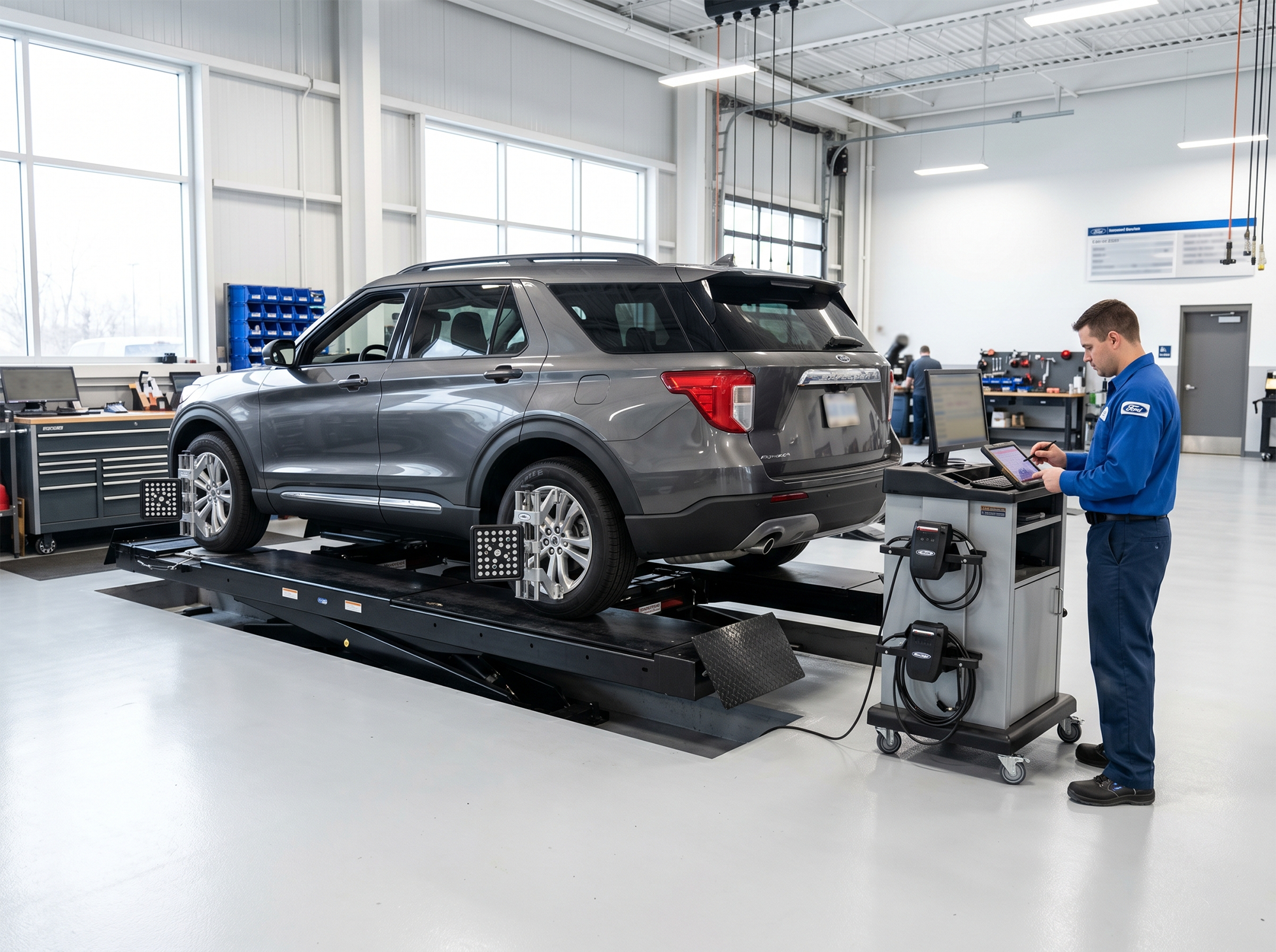 Vehicle on a professional wheel alignment rack