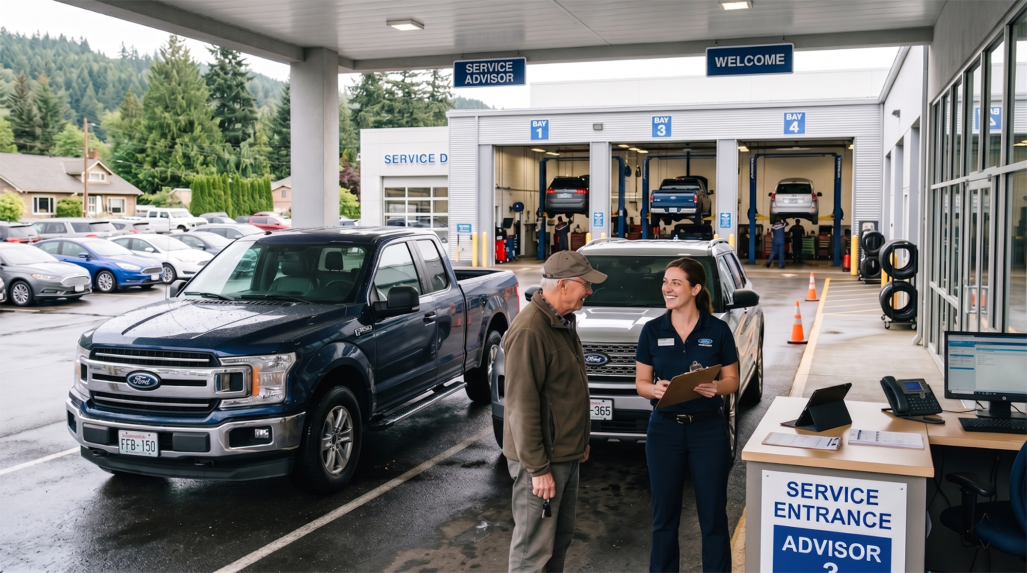 Fugate Ford service lane in Enumclaw, WA