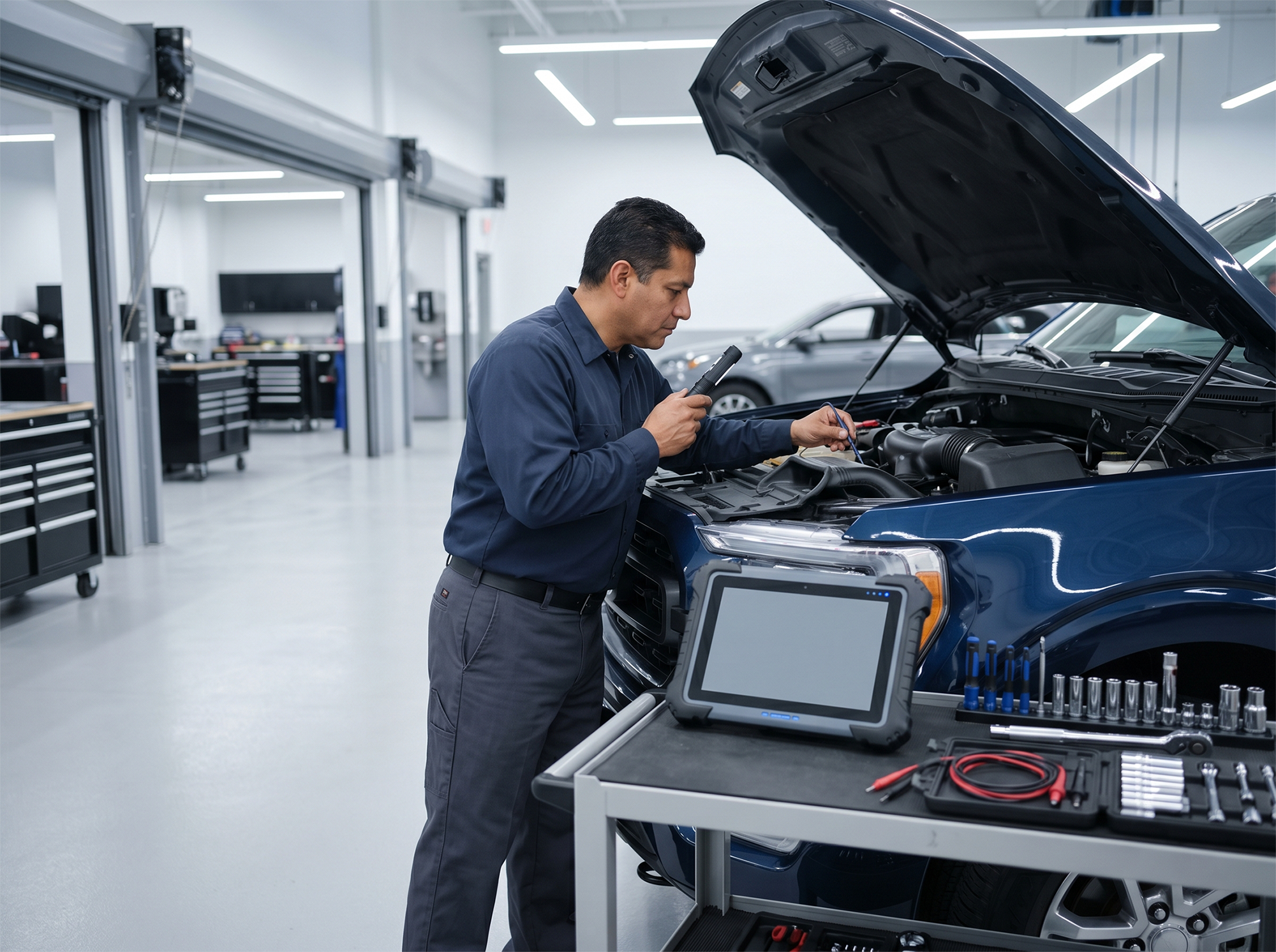 Ford service technician working on a vehicle