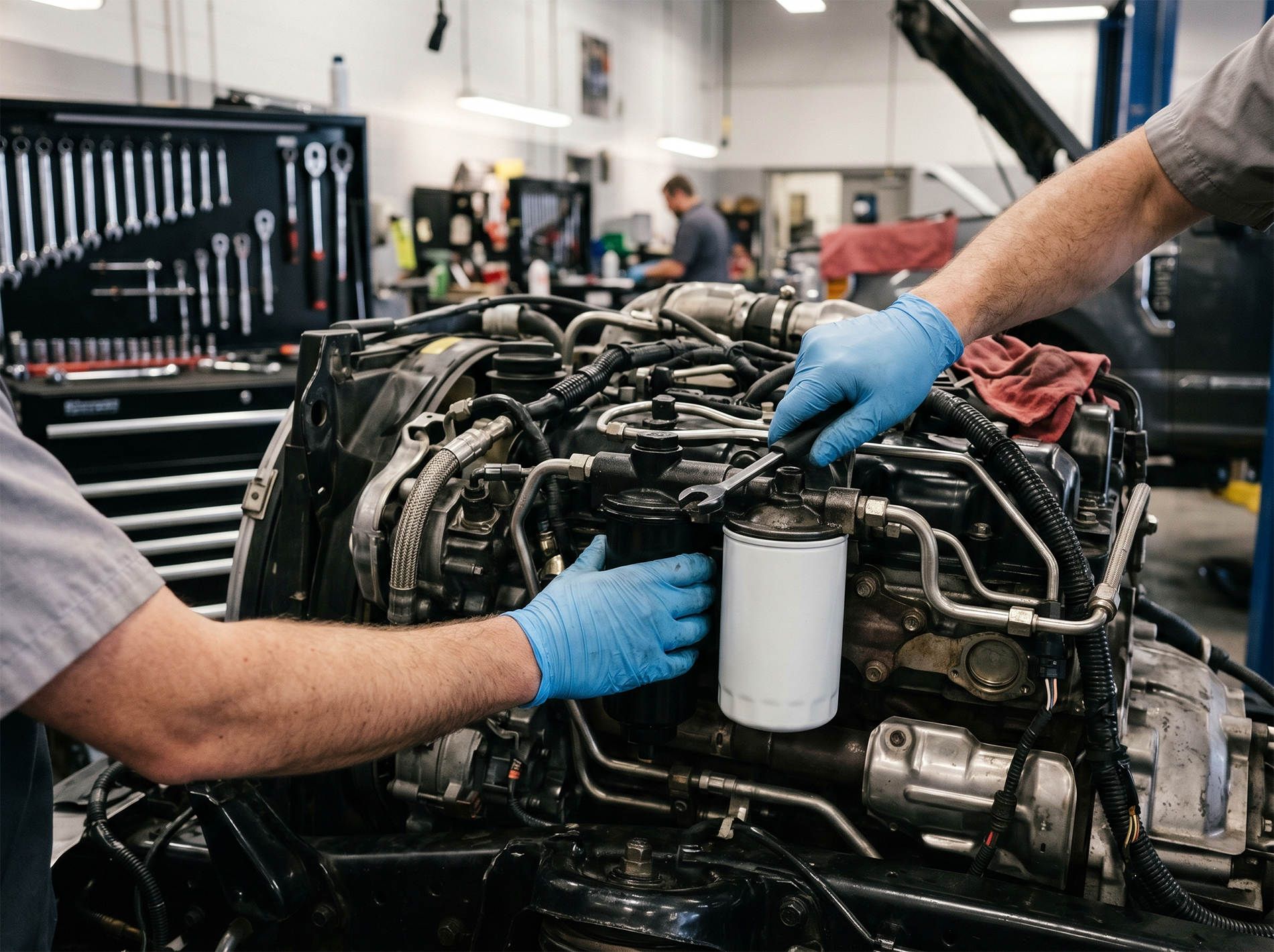 Ford PowerStroke diesel fuel filter service