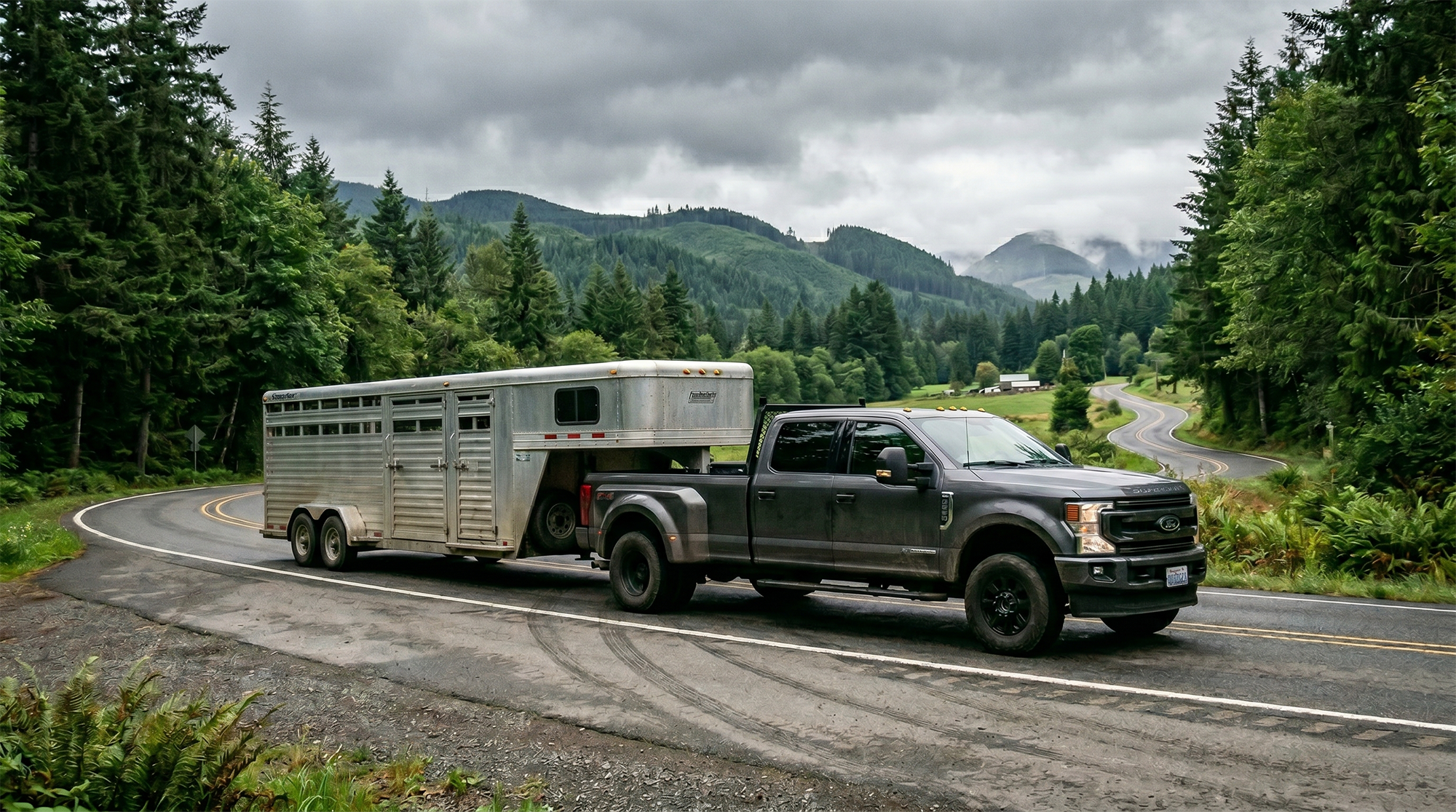 Ford Super Duty diesel truck towing near Enumclaw, WA